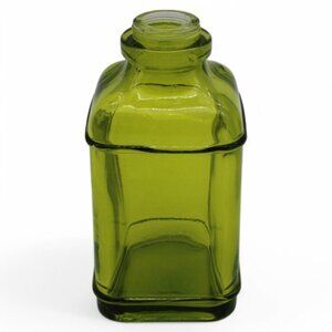 Vintage Olive Green Square Glass Apothecary Bottle Jar – 8″ Tall Decorative